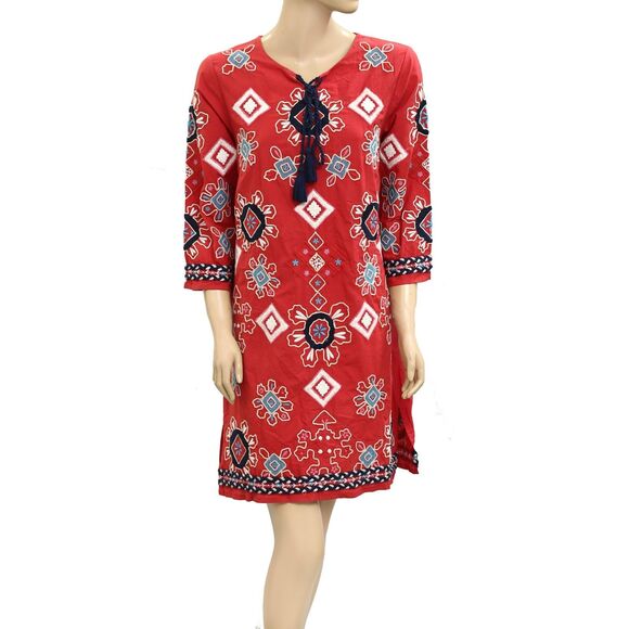 Frances Valentine Capri Embroidered Mini Tunic Dress Cotton Lace-Up XL 279873 - Picture 3 of 7